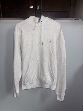 Champion Heather Gray Hoodie with Small Blue Logo